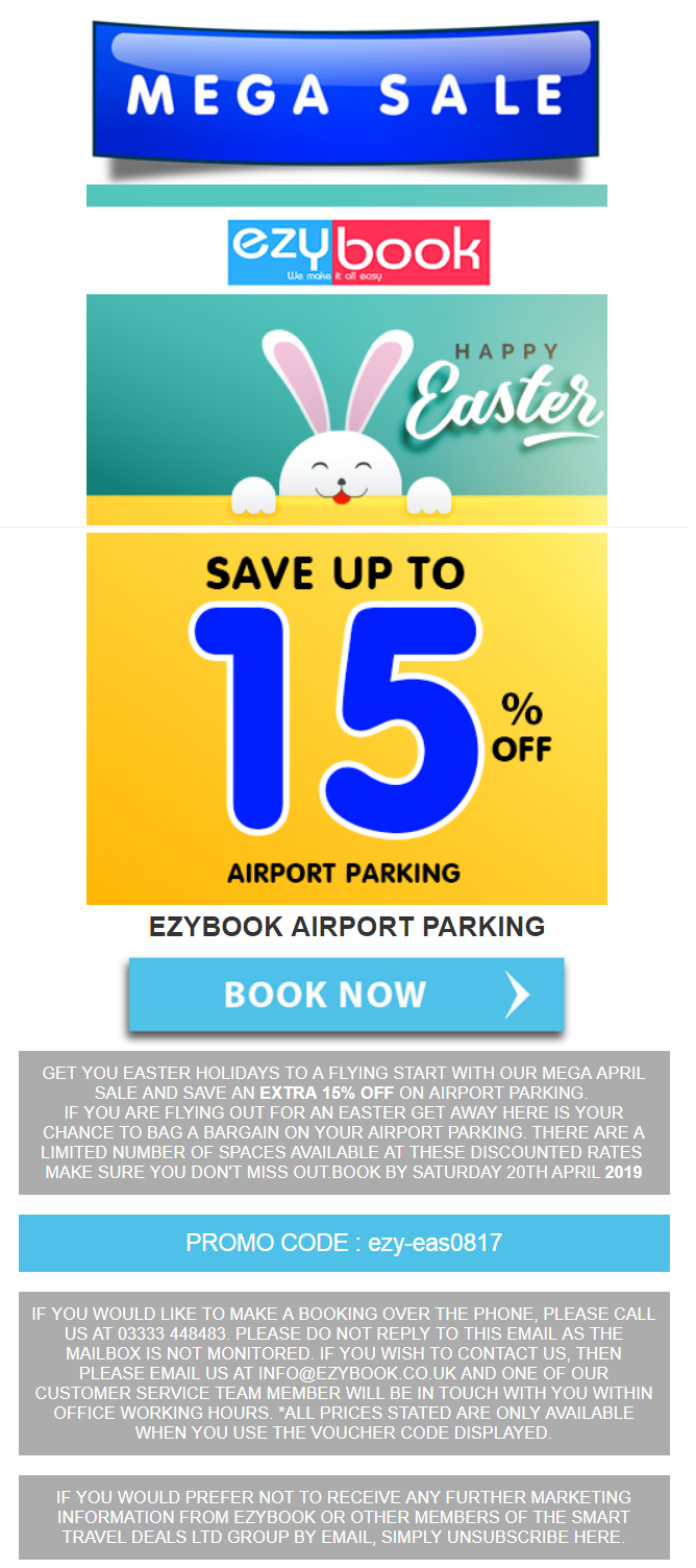 Mega Sale - Extra 15% off Ezybook  Airport Parking