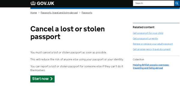 Cancel a lost or stolen passport